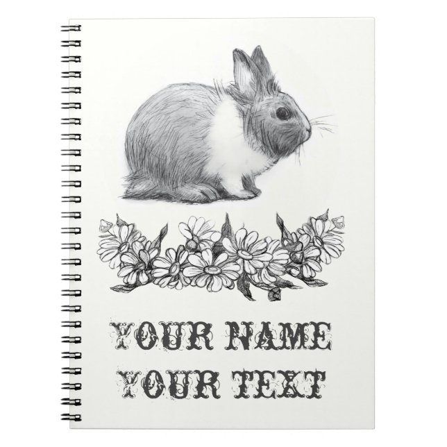 Carnet Fluffez le lapin. Carton noir monochrome (Devant)