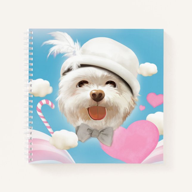 Carnet Fluffy Dog avec Casquette blanc (Devant)