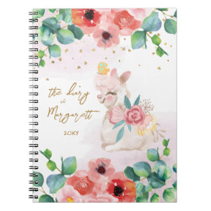 Carnet Fluffy Llama Illustration Flowers Girl Daily Diary