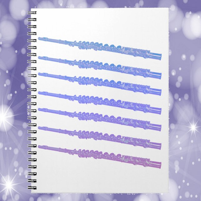 Carnet Fluide Musique rose violet bleu (A notebook with pink, blue and purple flutes.)