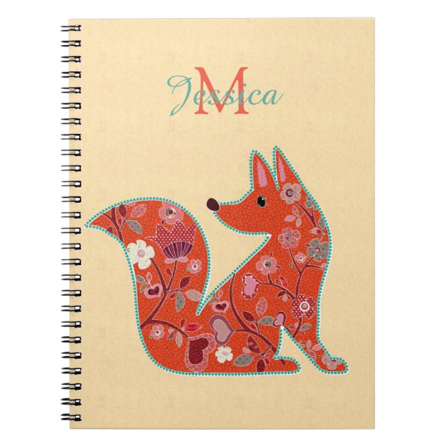 Carnet Folk Art Flower Motif Fox personnalisé (Devant)