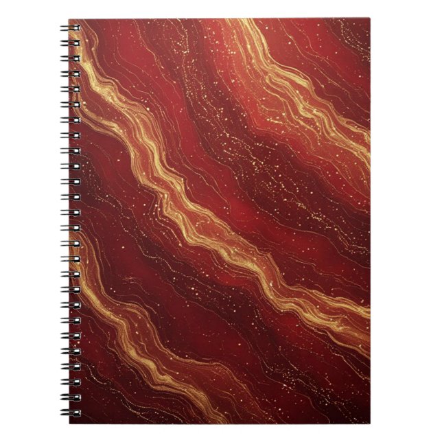 Carnet Fond abstrait en marbre doré avec tourbillons roug (Devant)