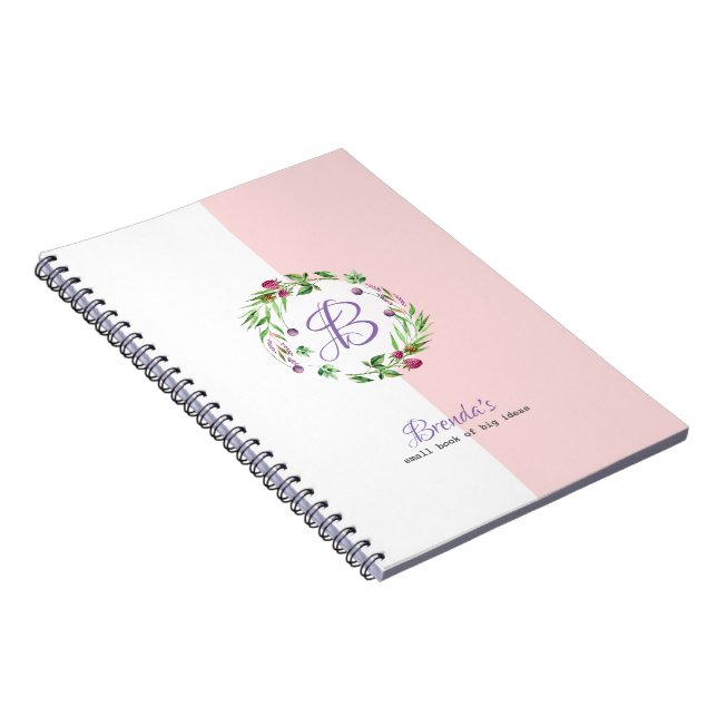 Carnet Fond blanc et rose avec couronne florale (Côté Droit)