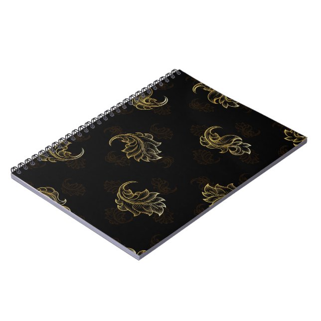 Carnet Fond noir élégant avec feuille d'or intricate  (Côté gauche)