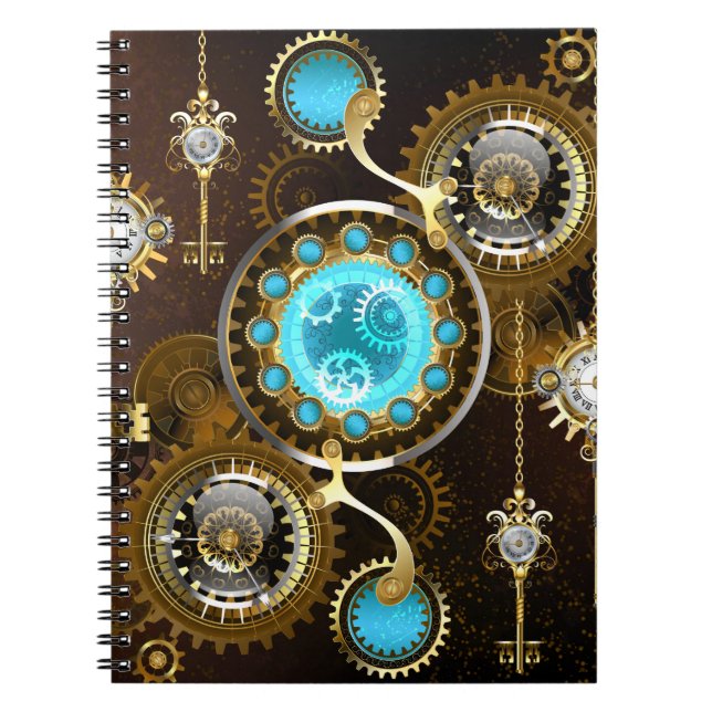Carnet Fond rouillé Steampunk avec verres turquoise (Devant)