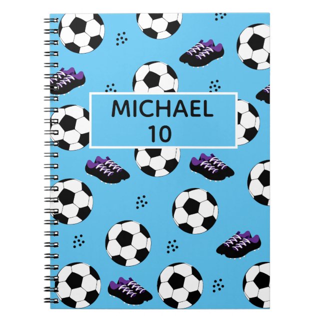 Carnet Football Football Nom Et Numéro Personnalisés bleu (Devant)