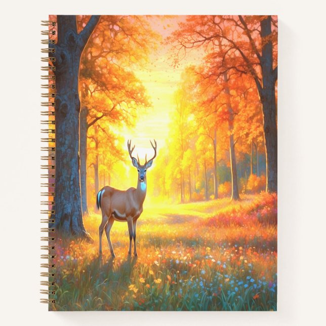 Carnet Forest Flowers and Deer Colorful Art (Devant)