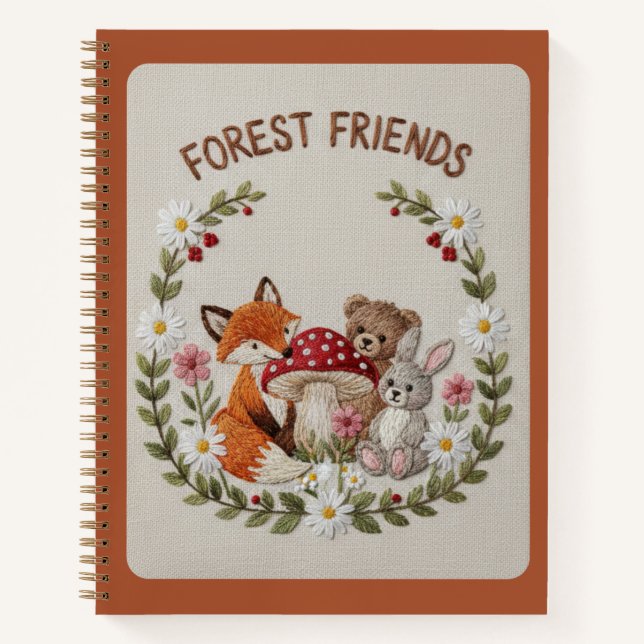 Carnet Forest Friends Embroidered Fox, Bear & Bunny (Devant)