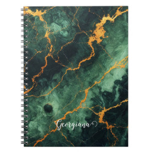 Carnet Forêt automnale personnalisée Marbre vert et or