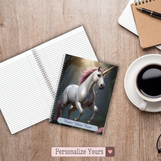Carnet Forêt blanche personnalisée de licorne (Personalized White Unicorn Forest Notebook)