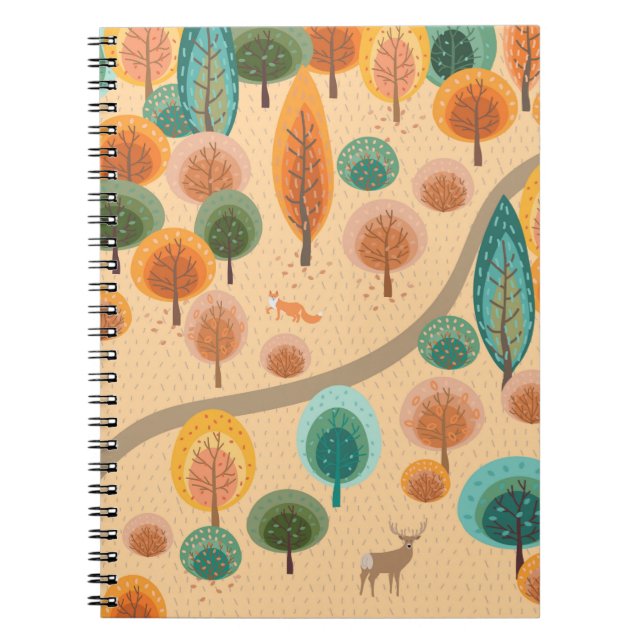 Carnet Forêt d'automne avec arbres abstraits à main plat  (Devant)