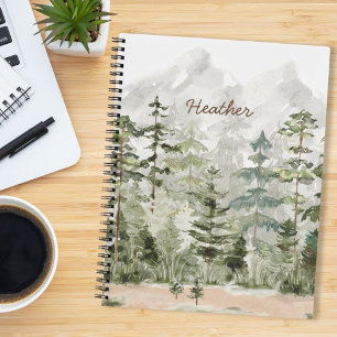 Carnet Forêt de pins verts aquarelle sur montagne
