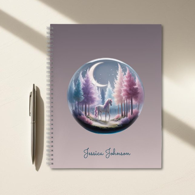 Carnet Forêt enchantée personnalisée avec licorne (Personalized Enchanted Forest with Unicorn Notebook)