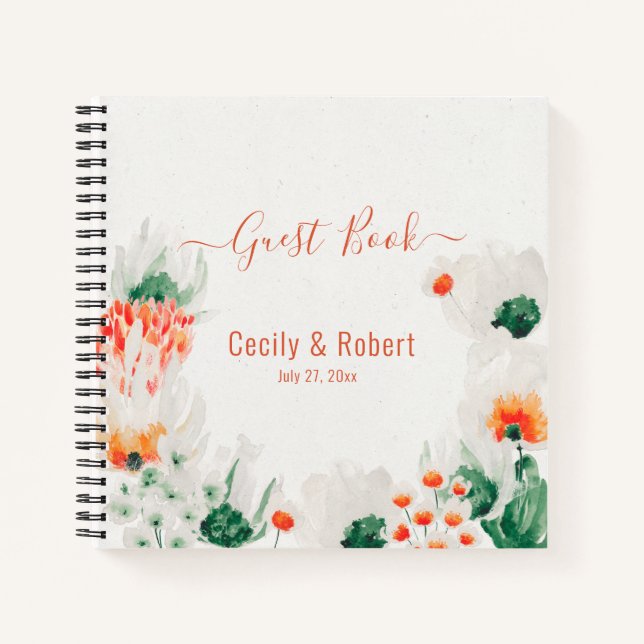 Carnet Forêt rustique orange vert blanc floral invité (Devant)