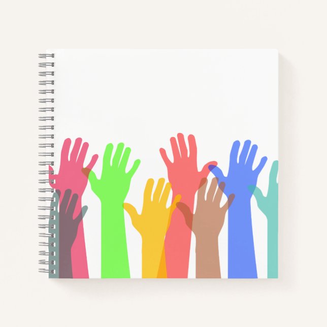 Carnet Foule de mains colorées en l'air (Devant)