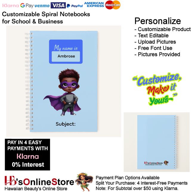 Carnet Fournitures de bureau pour garçons, 15 super héros (15 Super Hero Kids Boy Writing Supplies Students Notebook.)