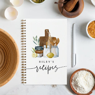 Carnet Fournitures de cuisine à l'aquarelle Recette perso