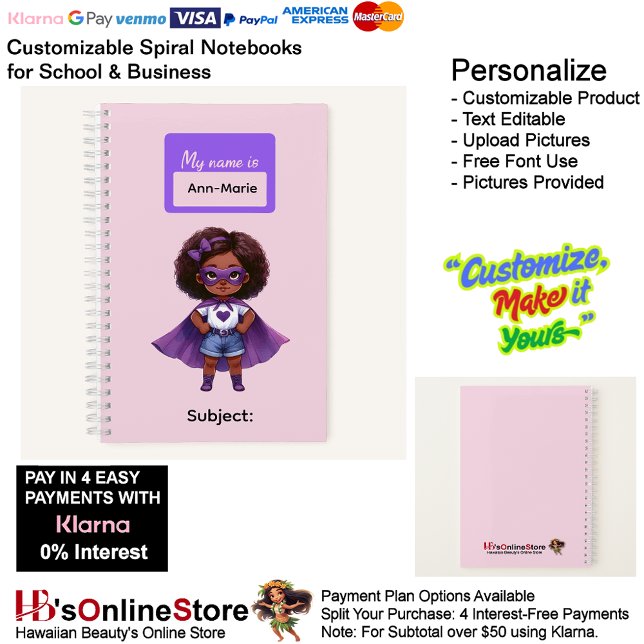 Carnet Fournitures de papeterie 20 Super Héros Enfants Fi (20 Super Hero Kids Girl Writing Supplies Students Notebook.)