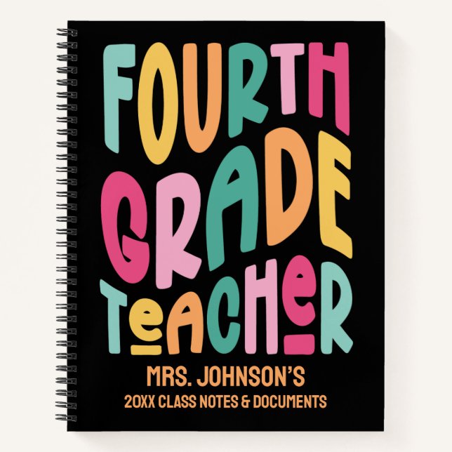 Carnet Fourth Grade Teacher Colorful Text Design (Devant)