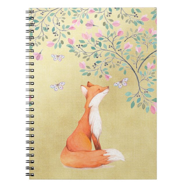 Carnet Fox avec des papillons et des fleurs roses (Devant)