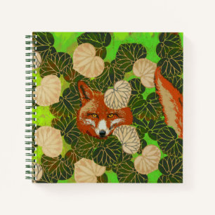 CARNET FOX ROUGE PARMI LES FEUILLES VERTS BLANCS, FOLIAGE