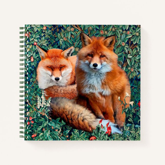 CARNET FOXES ROUGES PARMI LA VERDURE, LE FOLIAGE ET LES F (Devant)