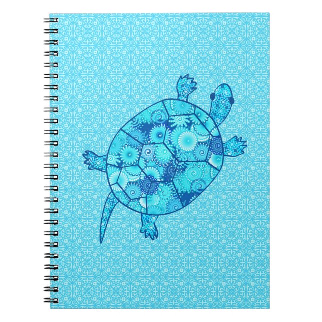 Carnet Fractal swirl turtle - cobalt and turquoise blue (Devant)