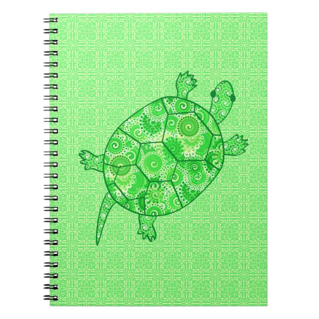 Carnet Fractal swirl turtle - lime and emerald green (Devant)