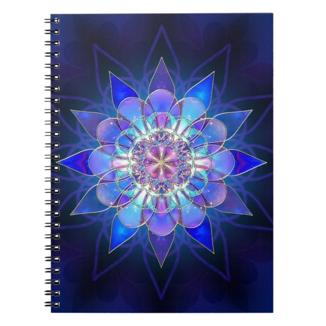Carnet Fractale bleue de mandala de fleur (Devant)