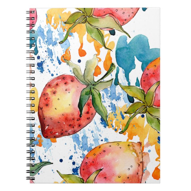 Carnet Fraise nourriture saine. Ill fond aquarelle (Devant)