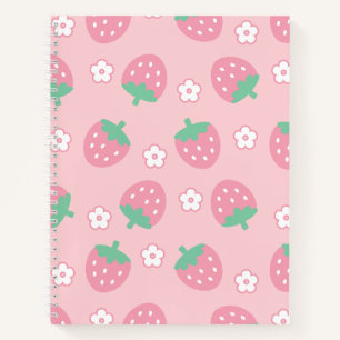 Carnet Fraises Fleurs blanches roses Sakura Kawaii Cute