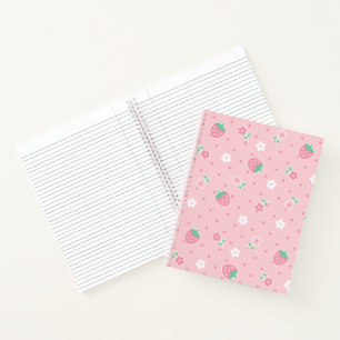 Carnet Fraises Fleurs roses Points Kawaii Cute Pastel