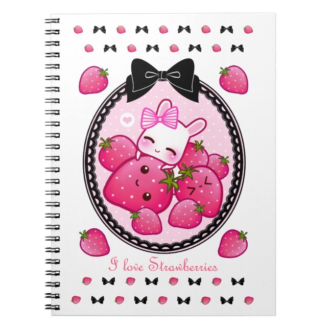 Carnet Fraises mignonnes de lapin et de kawaii (Devant)