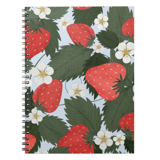 Carnet Fraises : motif de fruits d'été. (Devant)