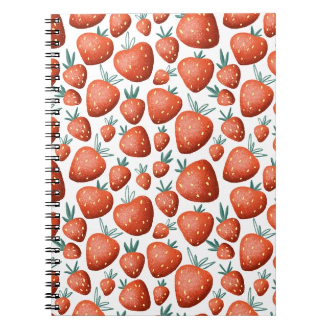 Carnet Fraises Rouges Fond Blanc Sans Couture (Devant)