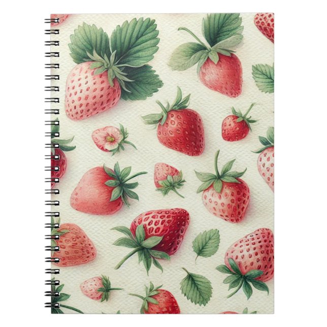 Carnet Fraises sur Baies Aquarelles à la Crème (Devant)