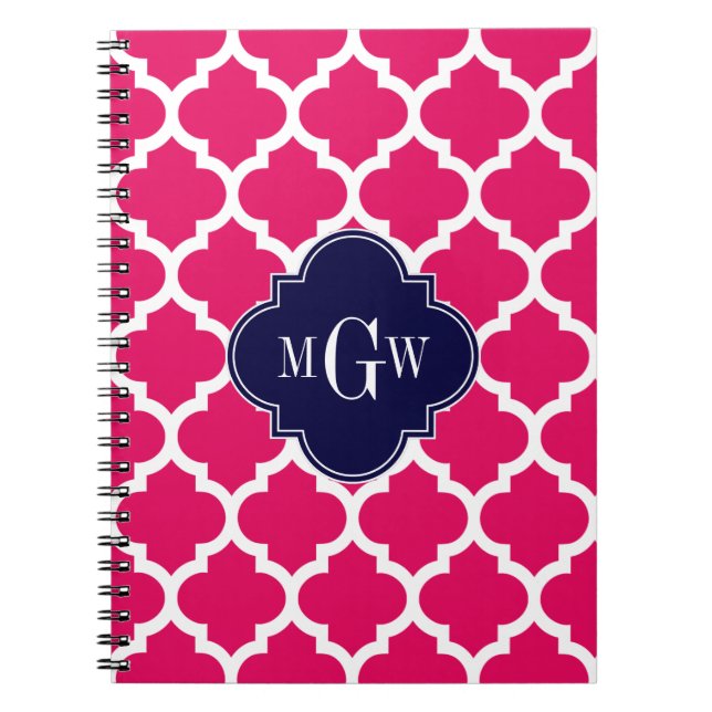 Carnet Framboise Wharo Marocain #5 Marine 3 Monogramme in (Devant)