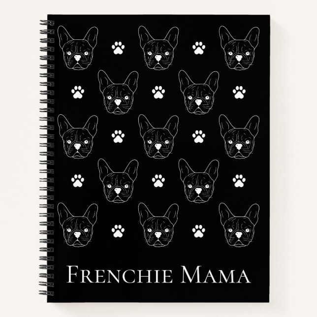 Carnet Français Bulldog Frenchie Motif personnalisé Noir (Devant)