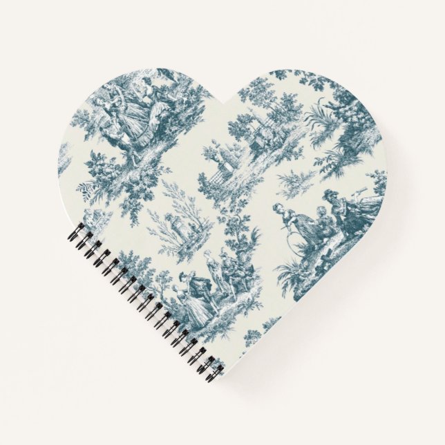 Carnet Français toile de jouy sage vert élégant (Devant)