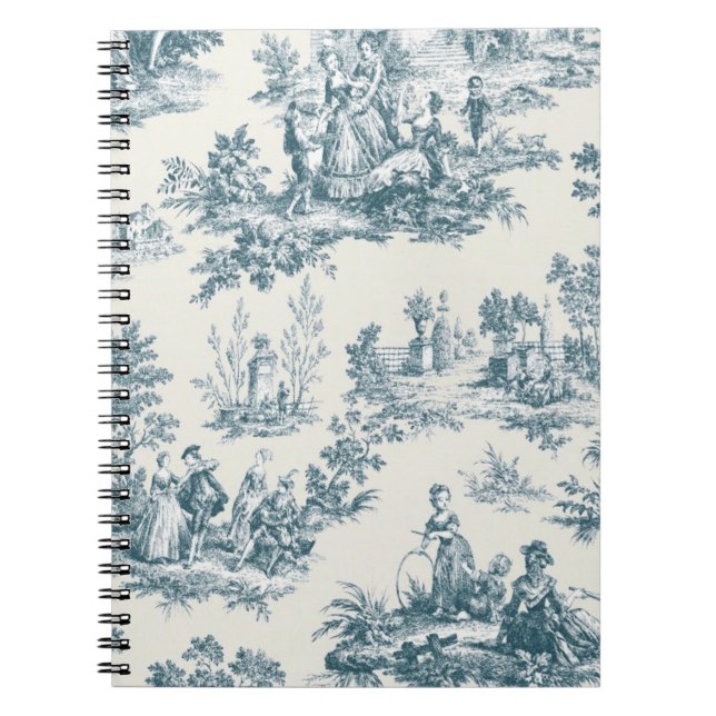Carnet Français toile de jouy sage vert élégant (Devant)