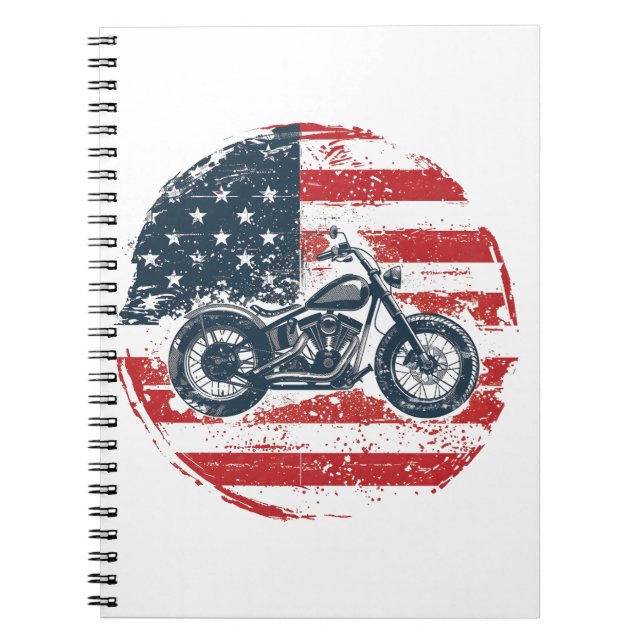 Carnet Freedom Ride : Moto rétro et drapeau américain (Devant)
