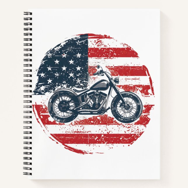Carnet Freedom Ride : Moto rétro et drapeau américain (Devant)