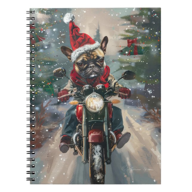 Carnet French Bulldog Riding Moto Noël (Devant)