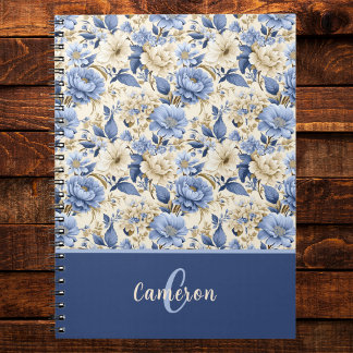 Carnet French Country Blue Floral Peonies Roses Monogram