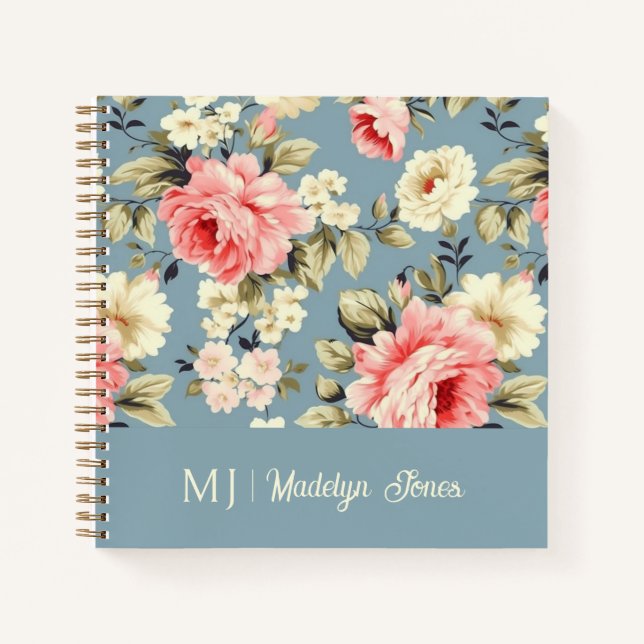 Carnet French Country Cottage Flowers Monogram Notebook (Devant)