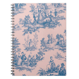 Carnet French toile de jouy bleu et rose élégant