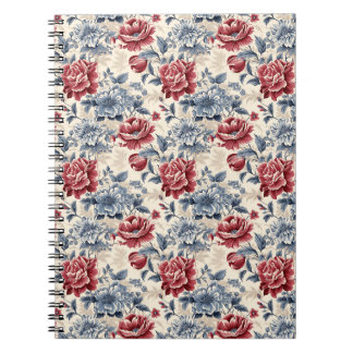 Carnet French toile & Toile de Jouy. Blue and red roses.