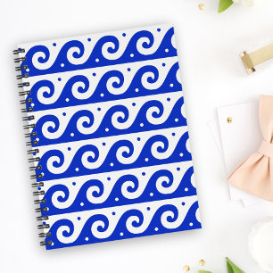 Carnet Fret grec, Motif d'onde méditerranéen, Bleu