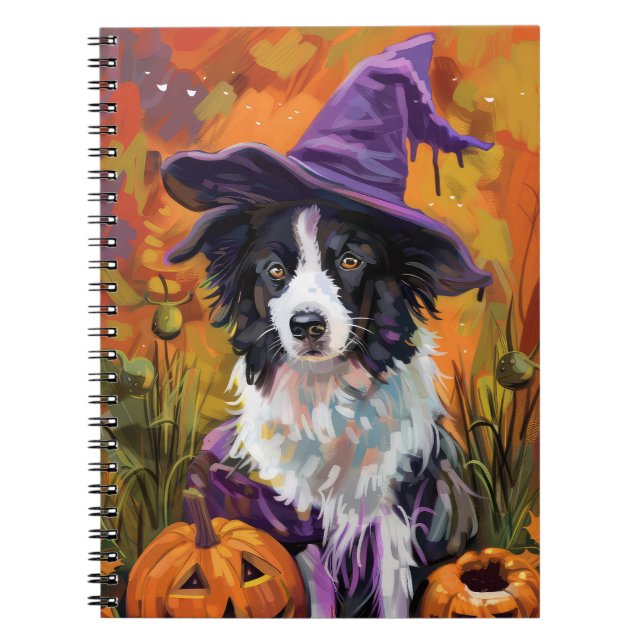 Carnet Frontière éffrayante Collie Halloween Sorcière Et  (Devant)