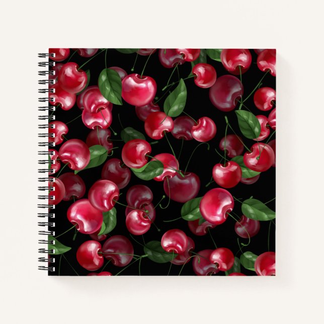 Carnet Fruit cerise sur noir (Devant)